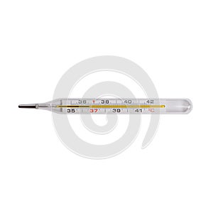 mercury thermometer with temperature 36.6 degrees centigrade isolated photo