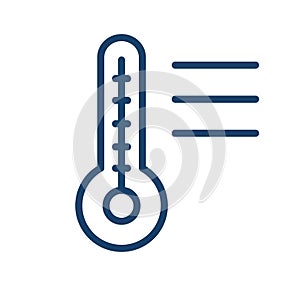 Mercury thermometer with temperature scale. Simple icon of thermometre in line art style. Linear flat vector