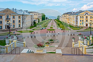 Mere puiestee promenade leading to a beach in Sillamae