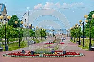 Mere puiestee promenade leading to a beach in Sillamae