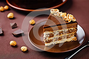 Merengue hazelnut chocolate cake in a plate