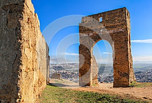 Merenid Fortress with blue sky in Fes, Morocco