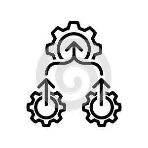 Merge business, gear to one icon. vector line illustration