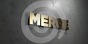 Merge - Gold sign mounted on glossy marble wall - 3D rendered royalty free stock illustration
