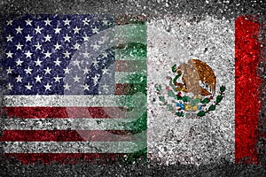 Merged Flags of USA and Mexico Painted on Concrete Wall