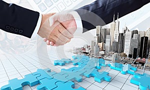 Merger and acquisition business concept, join puzzle pieces