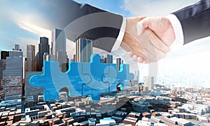 Merger and acquisition business concept, join puzzle pieces