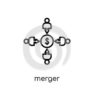 Merger icon. Trendy modern flat linear vector Merger icon on white background from thin line Business collection