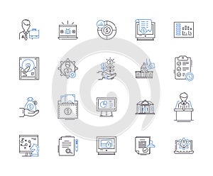 Mergers and acquisitions outline icons collection. Mergers, Acquisitions, Consolidations, Takeovers, Buyouts photo