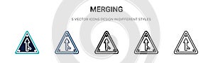 Merging sign icon in filled, thin line, outline and stroke style. Vector illustration of two colored and black merging sign vector