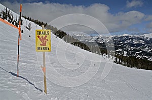 Merging ski trails on the mountain slopes