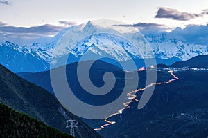 The Meri Snow Mountain and road in Deqin county Yunnan province