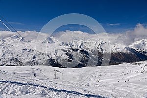 Meribel ski area on a beautiful sunny day.