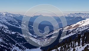 Meribel valley sunset view snowy mountain landscape France alpes