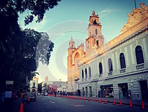 Merida cathedral church  old town city centre  Mexico  Latin America