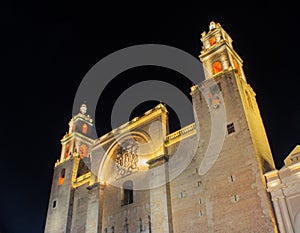 Merida Cathedral Illuminated at Night photo