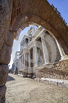Merida Roman Theatre east door. Extremadura, Spain