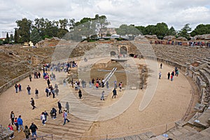 Merida, Spain - April 2019: Roman Amphitheatre of Merida