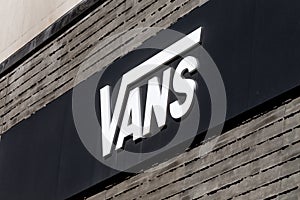 Merignac, France - June 5, 2017: Vans logo on a wall. Vans is an American manufacturer of shoes, based in Cypress