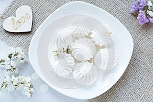 Meringue - the Traditional French dessert on a light background close up
