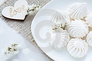 Meringue - the Traditional French dessert on a light background close up