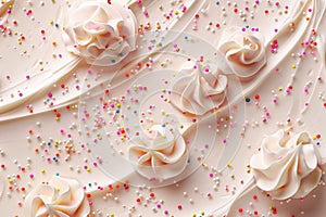 meringues with colorful sprinkles on beige background