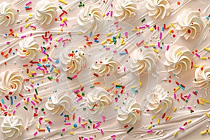 meringues with colorful sprinkles on beige background