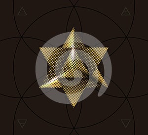 Merkaba golden symbol on dark background