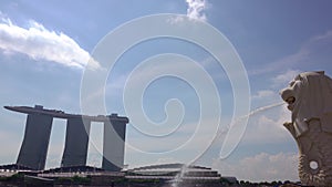 Merlion Fountain and Marina Bay Sands Hotel