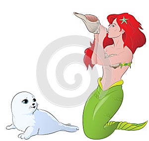 Mermaid with baby seal