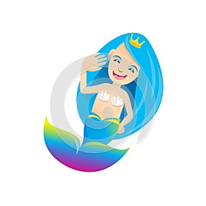 Mermaid cartoon character cute isolated on white background, beautiful mermaid cartoon characters cute, clip art mermaid blue