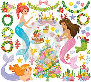 Mermaid Christmas Clip Art Set