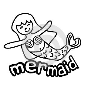 Mermaid coloring page and vocabulary card