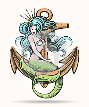 Mermaid with Crown on the Anchor