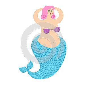 Mermaid fat. Mythical sea woman with fish tail. Vector illustration