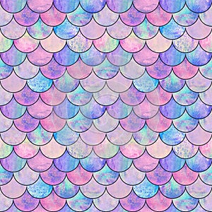 Mermaid fish scale wave japanese seamless pattern