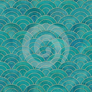 Mermaid fish scale wave japanese seamless pattern