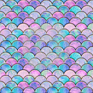 Mermaid fish scale wave japanese seamless pattern