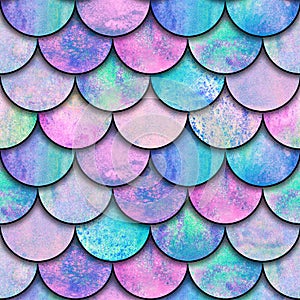 Mermaid fish scale wave japanese seamless pattern