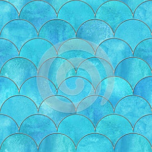 Mermaid fish scale wave japanese seamless pattern