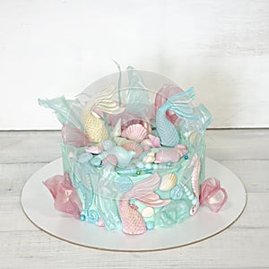 Mermaid fondant cake with rice paper decoration