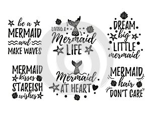 Mermaid funny inspirational quotes set