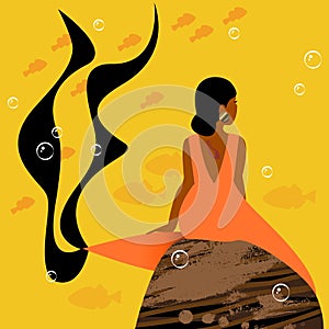 Mermaid girl. Sea, ocean. Vector illustration
