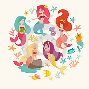 Mermaid girls vector illustration.