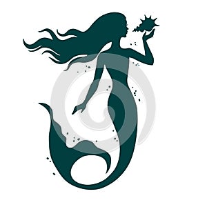 Mermaid, hand drawn vector silhouette illustration