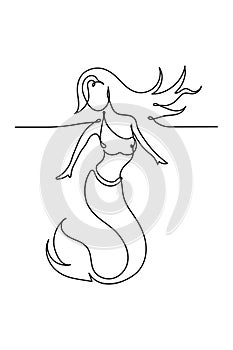 Mermaid icon in one line. Silhouette artwork of siren.