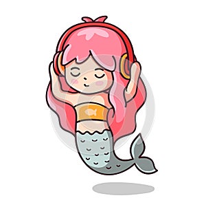 Mermaid listening to music with eyes closed.
