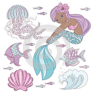 MERMAID LOOK Princess Sea Animal Vector Illustration Set