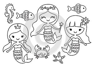 Mermaid Outline for Coloring Vector Illustration