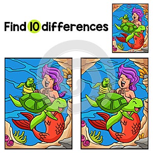 Mermaid Playing with a Turtle Find The Differences